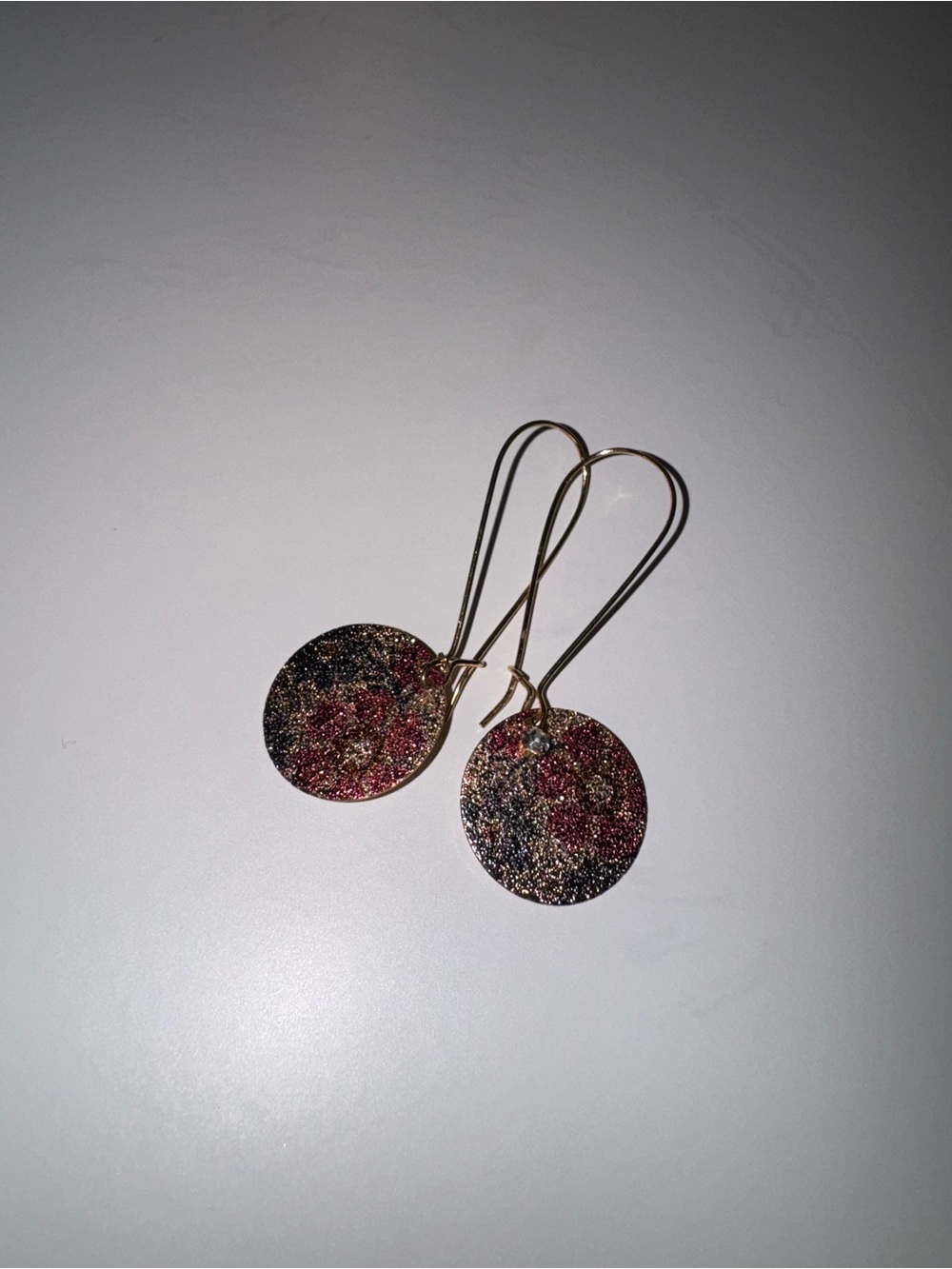 Pink Floral Hoop Earrings and Glitter Disc Drop Earrings - Women Jewelry - Picture 4 of 4